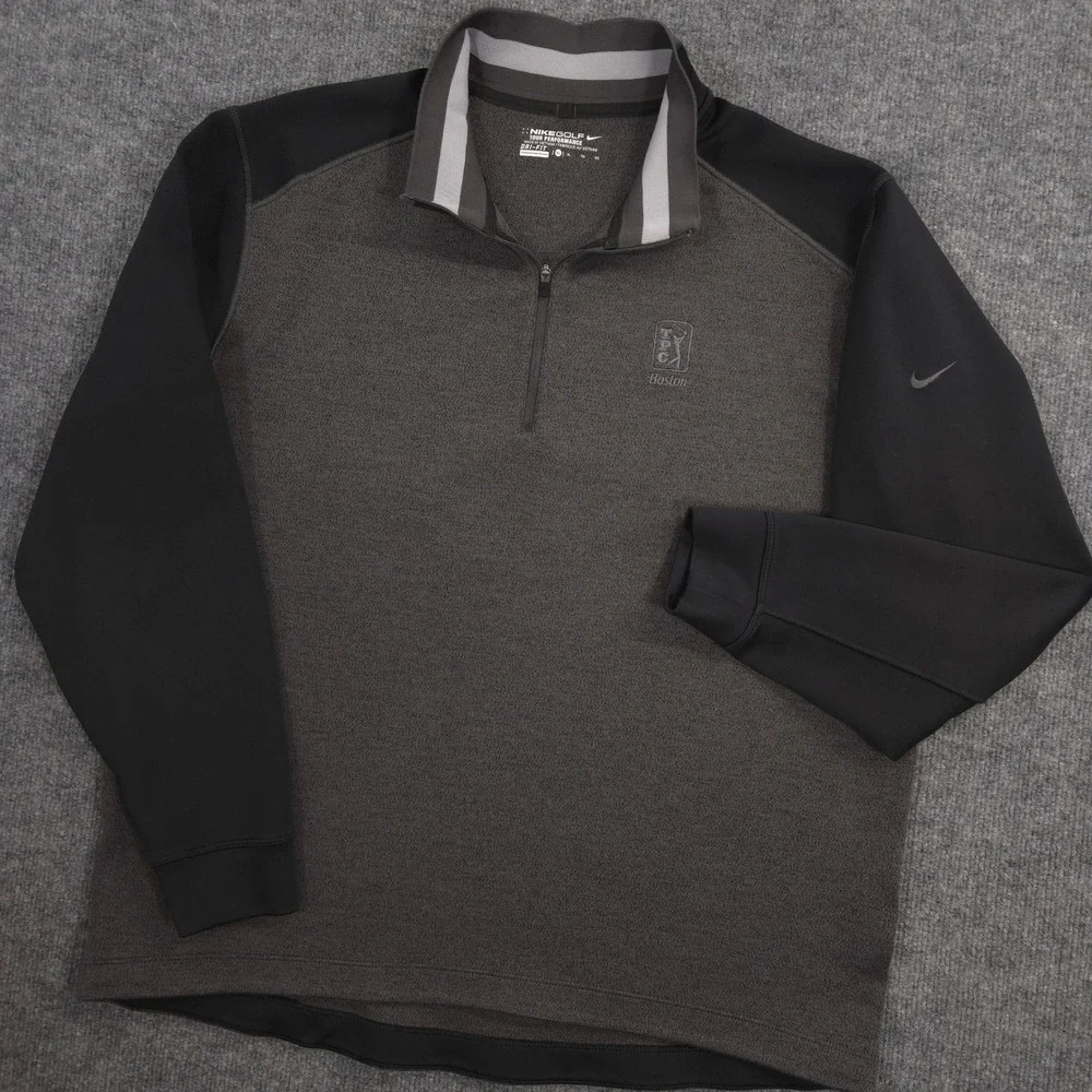 Nike Golf Tour Performance 1/4 Zip Mens XL Gray Black TPC Boston Swoosh Pullover